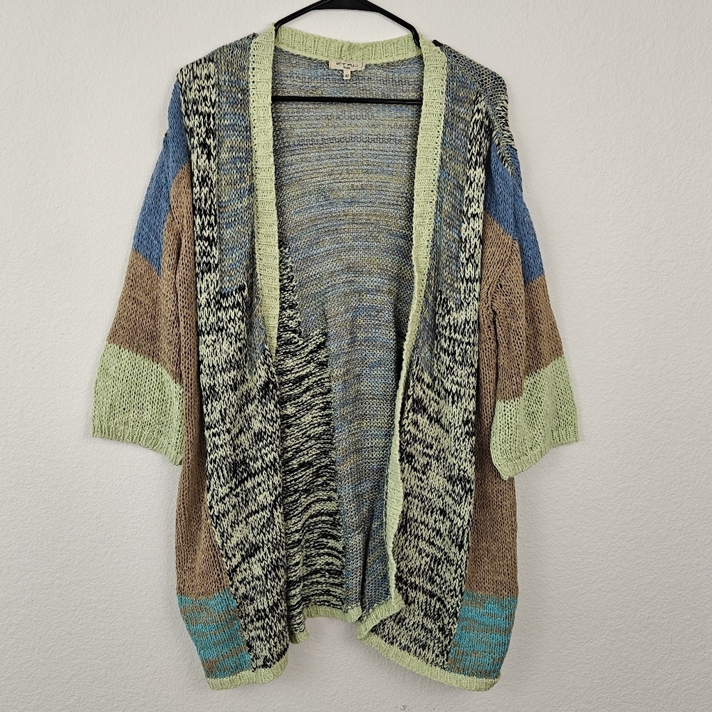 Italy ETRO MILANO Cotton Color Block Cardigan Long Open Knit Sweater Medium 42
